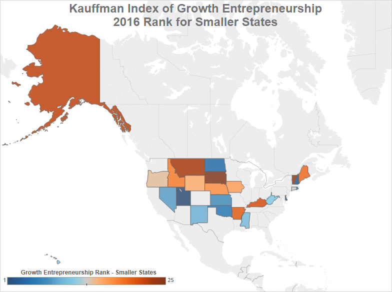 smaller states with most startup growth and entrepreneurship according to the Kauffman Index