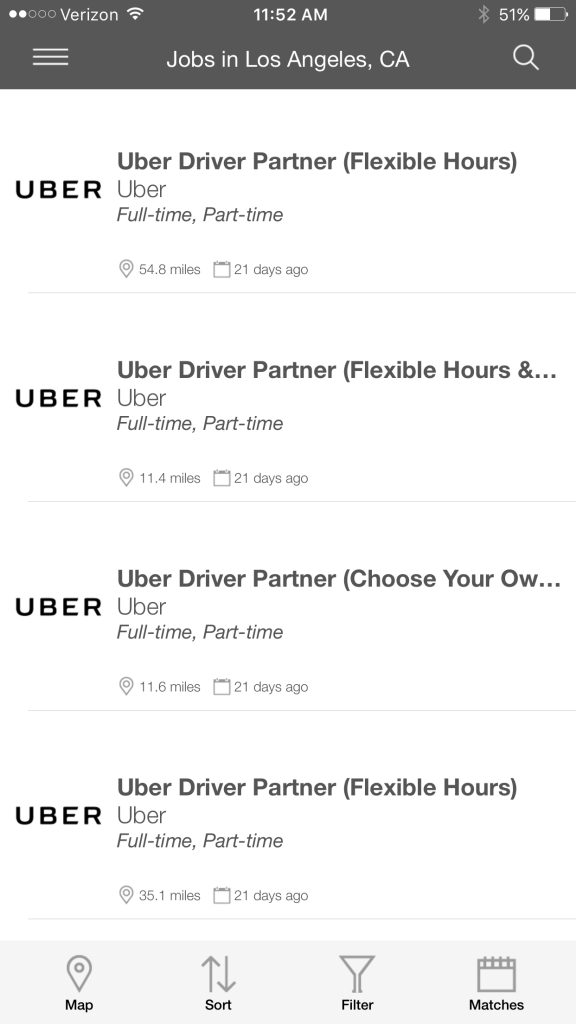 SnagaJob Uber driver listings