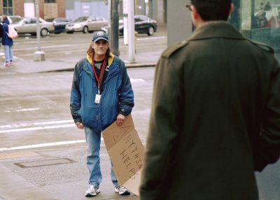 homeless man who may be helped by the GiveSafe app