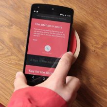 a renter getting a tour from their Airbnb hosts via the Ping device